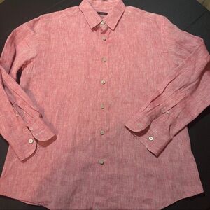 UNTUCKit Shirt Mens medium Pink Long Sleeve Button Up Pure Linen Beach NWOT